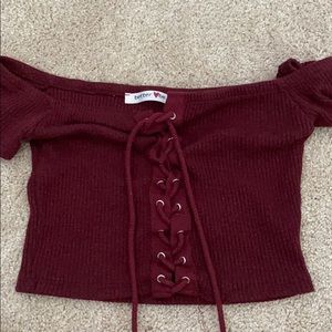 red tied up crop top